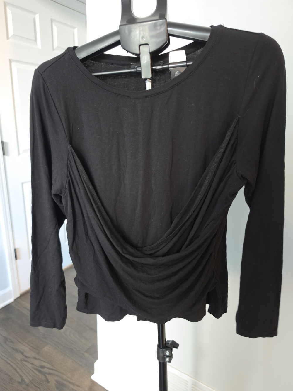 Eloquii Black Draped Front Long-Sleeve Top